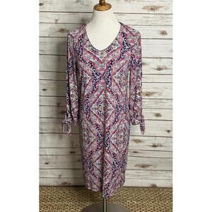 Chico's multicolored jersey knit knotted cuff shift midi dress Size 1/Medium